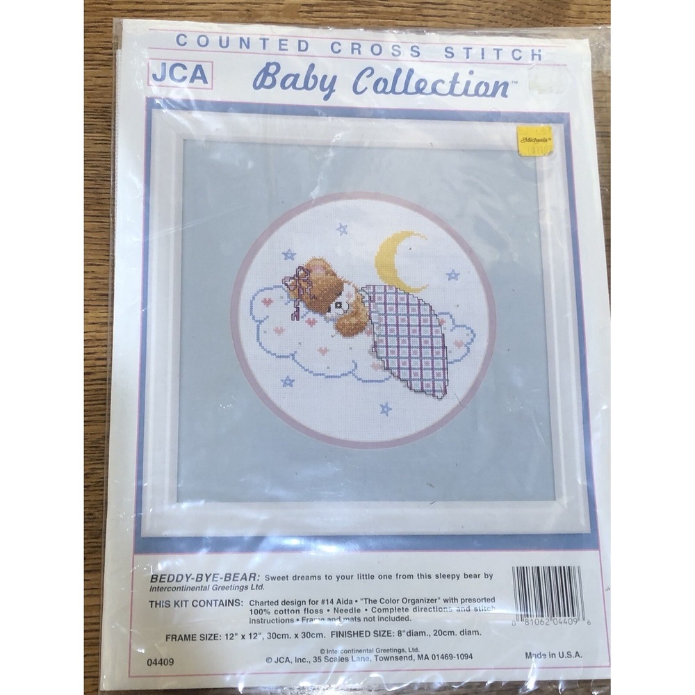 Rare Vtg Beddy Bye Bear JCA Kit for Counted Cross Stitch 04409 Baby Collection